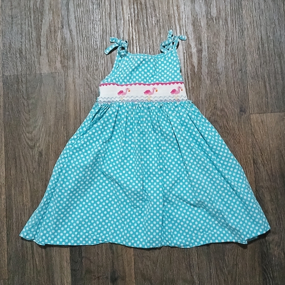 Marmellata Girls Polka-dot Smocked Dress with Crochet Flamingos. - Picture 10 of 14